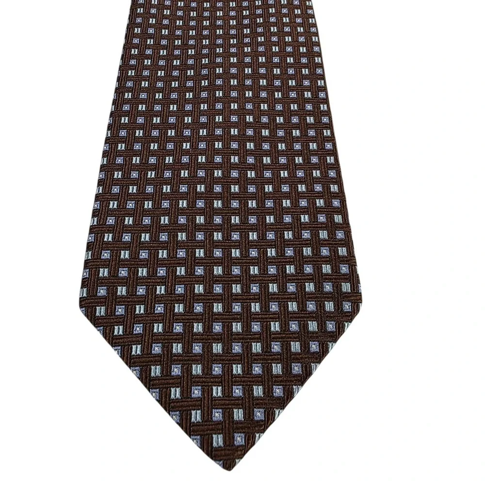 Brooks Brothers Silk Tie Geometric Pattern Brown Blue Mens Formal‎ Neckwear